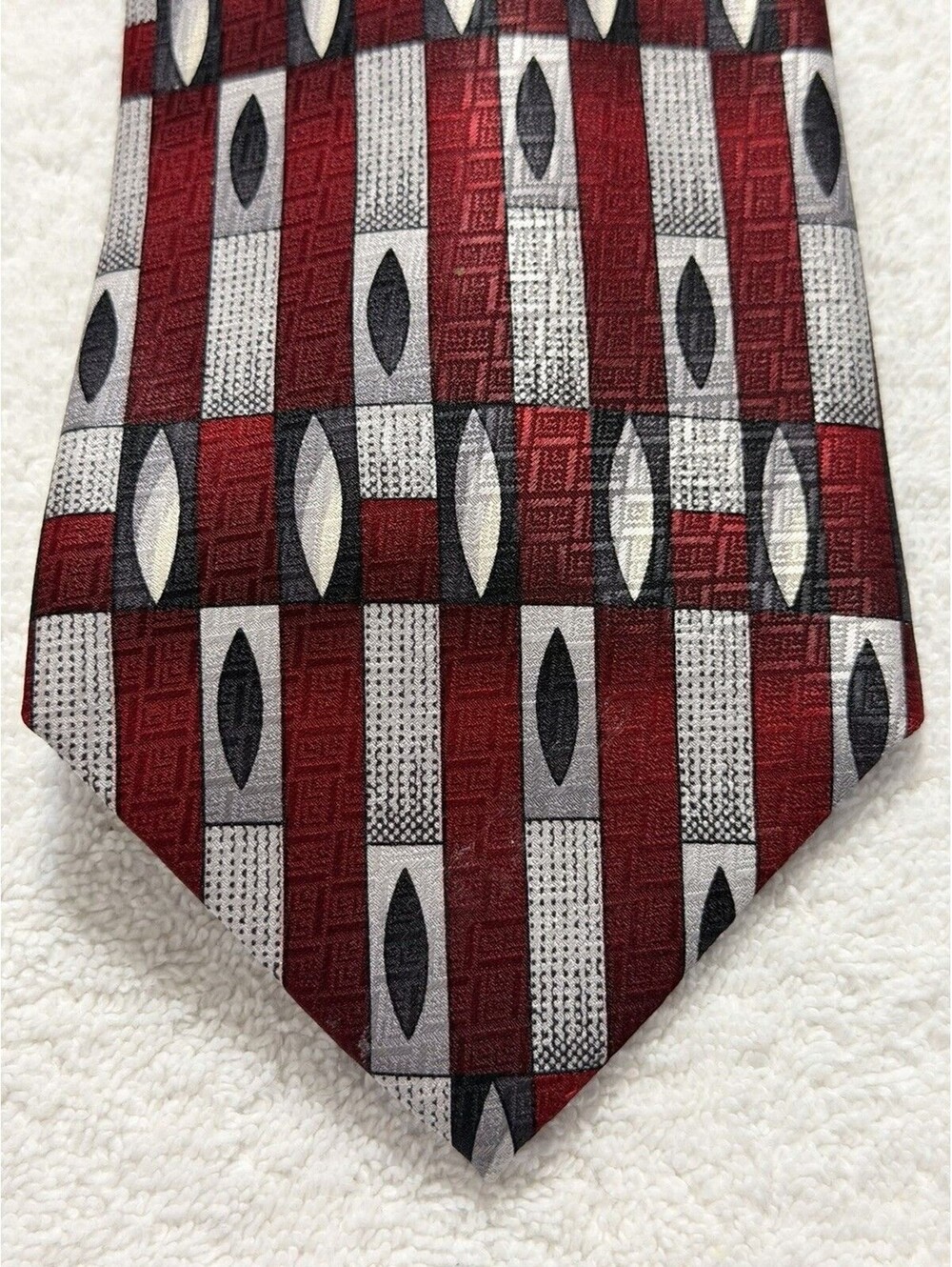 Pierre Cardin Silk Tie Retro Red Black Silver Geometric 56"x4"